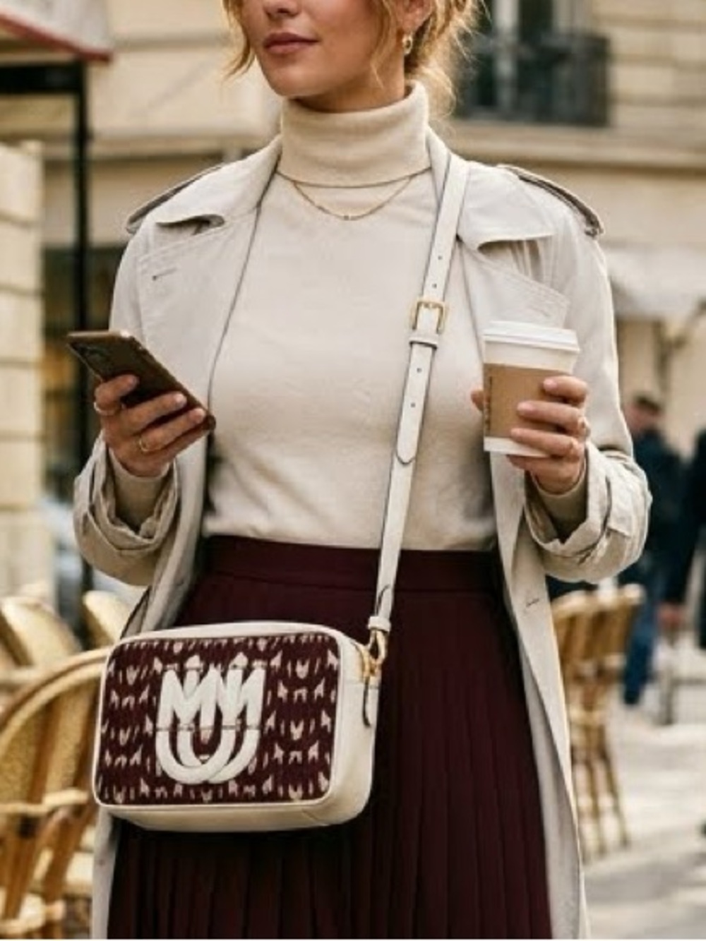 MIU MIU Logo Jacquard Monogram Camera Bag Y2K Burgundy Cream